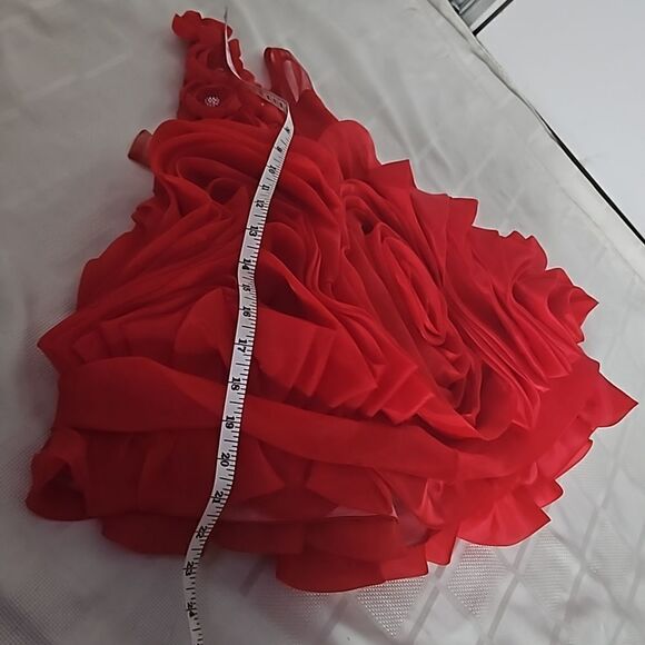 Toddler Girl's Custom-Made Rose Petals Chiffon Dress With Petticoat Red 12-Month - Picture 10 of 16